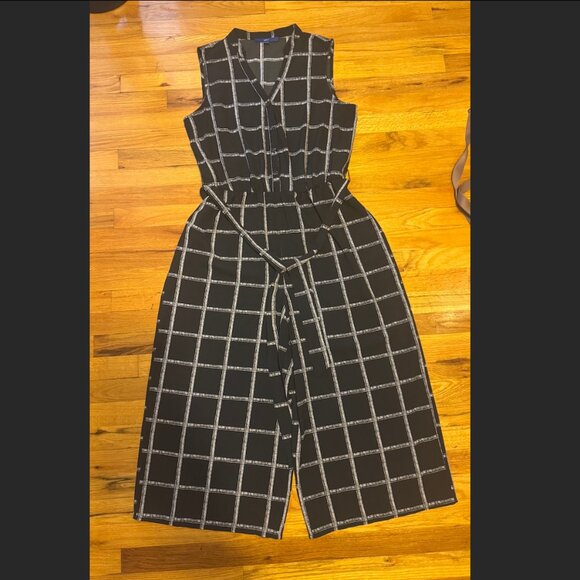 APT. 9 Black White Windowpane Sleeveless Wide-Leg Jumpsuit XL - Picture 2 of 9